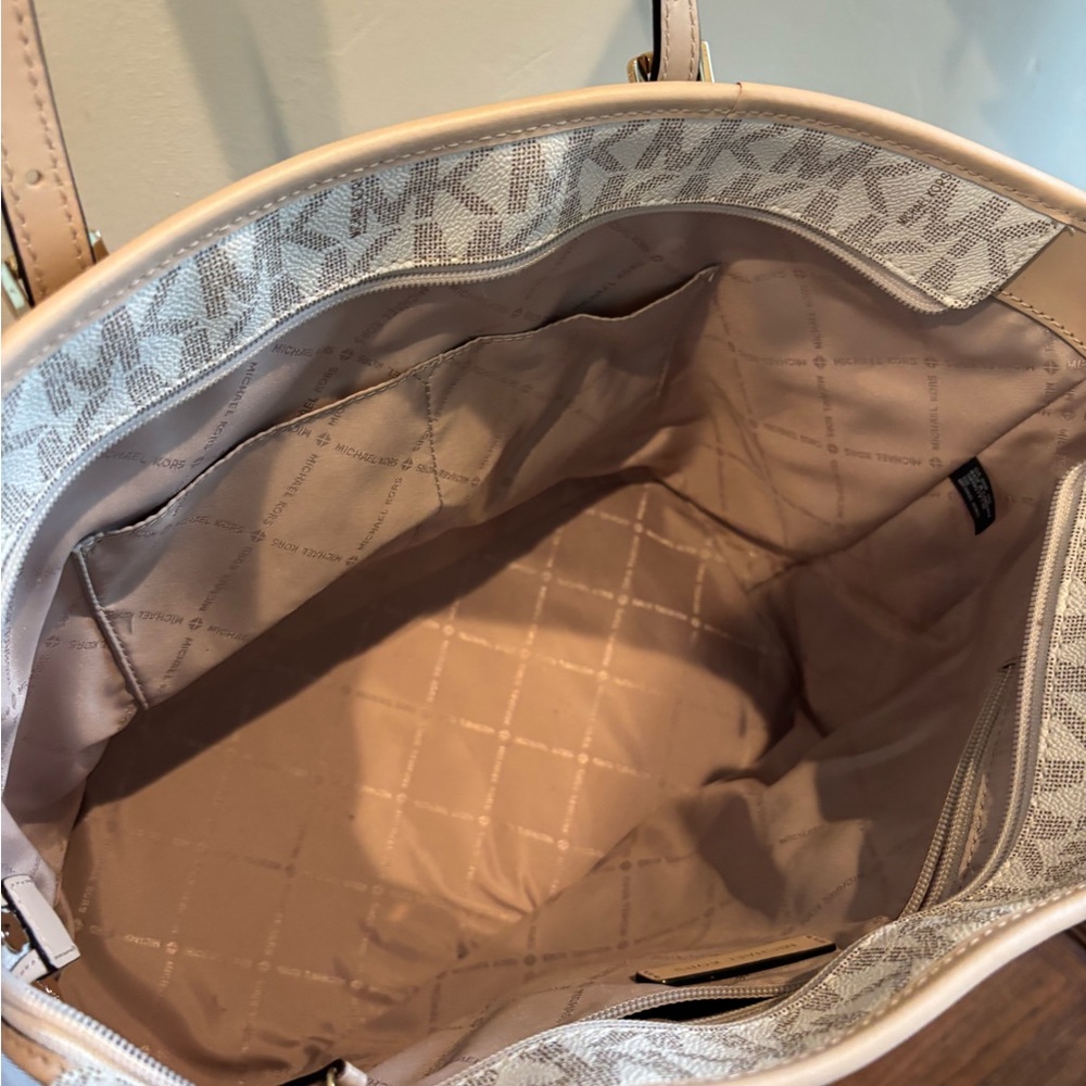 Michael Kors Cream and Tan MK Logo Tote - Picture 4 of 5